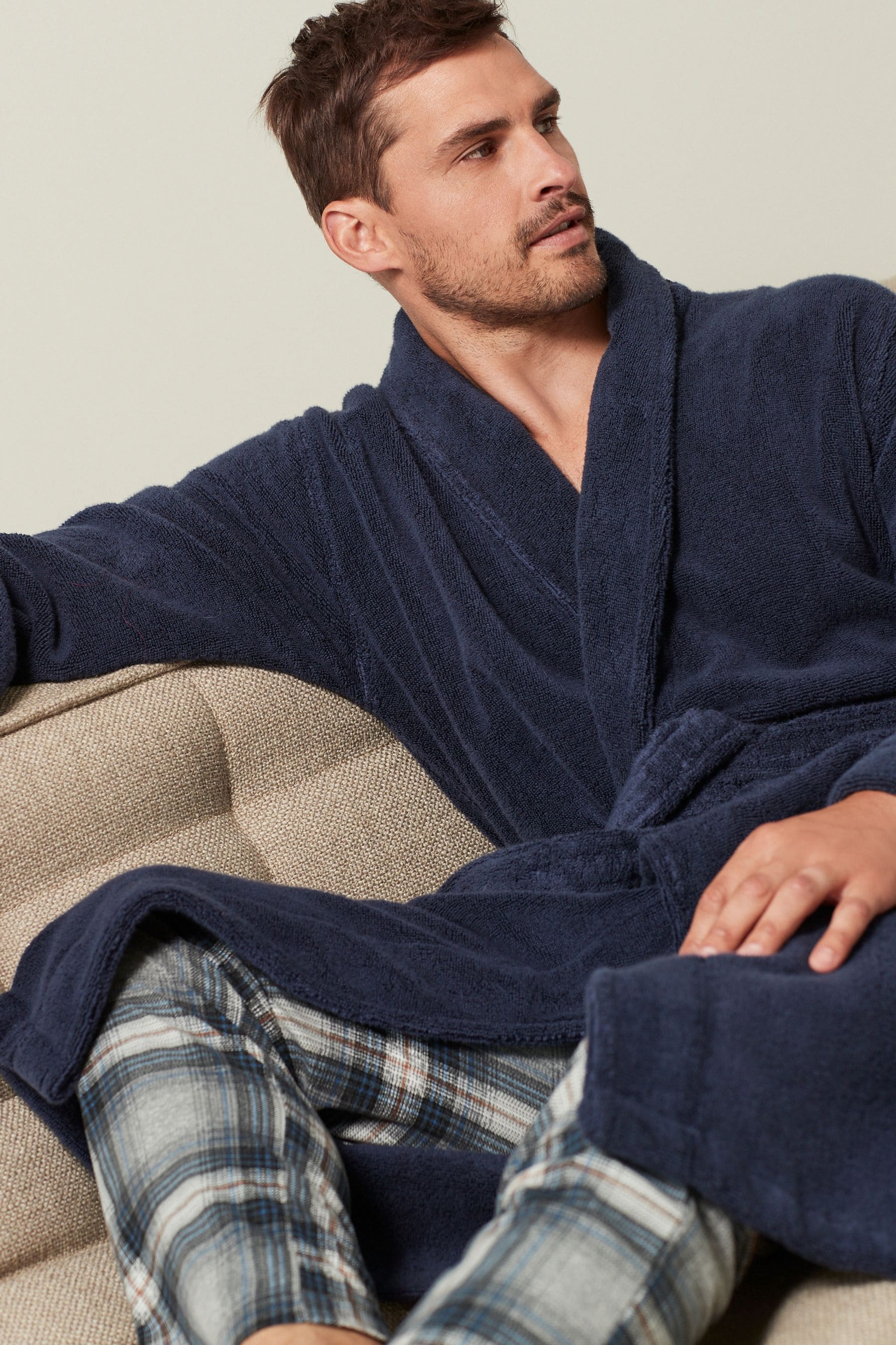 Buy Navy Blue Signature Pure Cotton Towelling Dressing Gown from