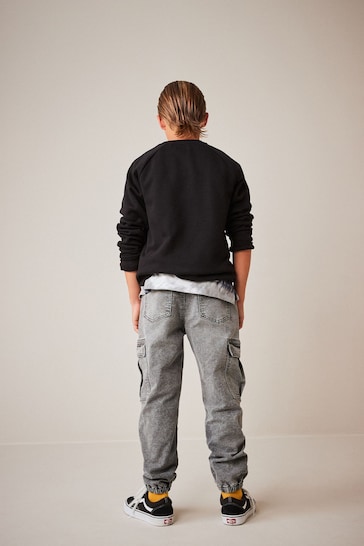 Grey Cargo Jeans With Elasticated Waist (3-16yrs)
