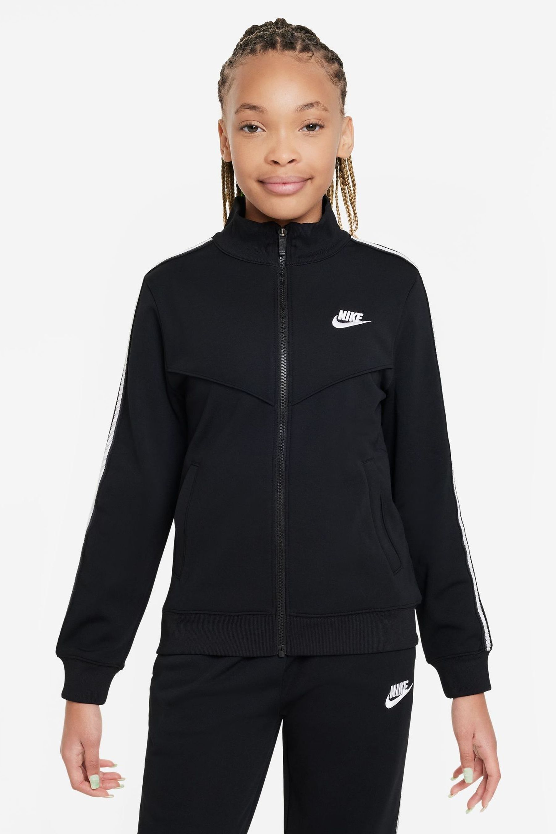 Nike black hotsell tape tracksuit