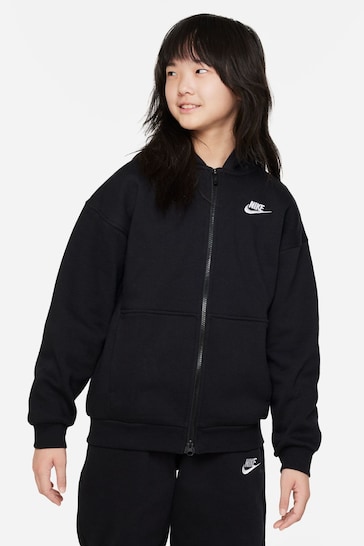 Nike Black Oversized Club Fleece Zip Through Hoodie