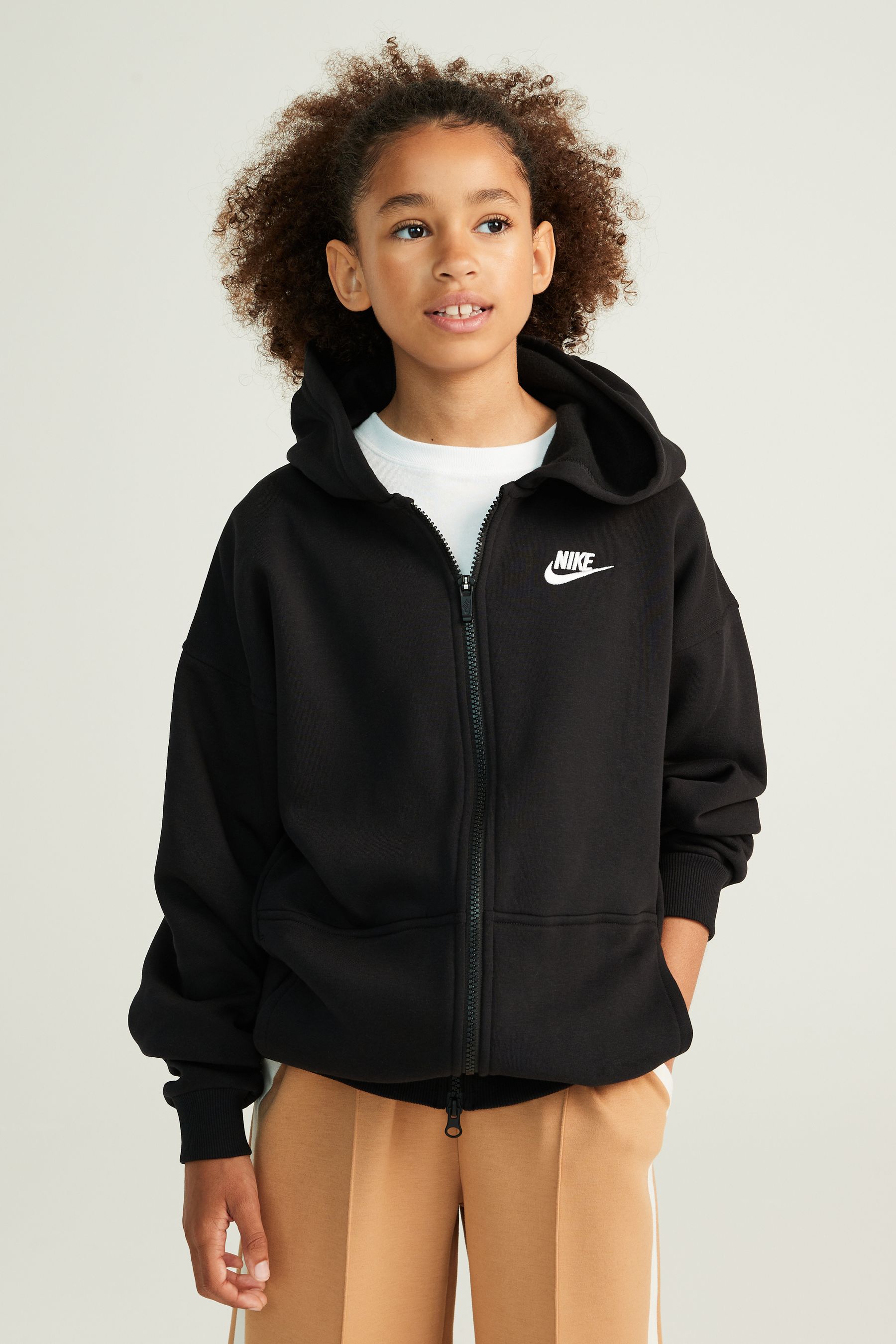 Buy Nike Black Oversized Club Fleece Zip Through Hoodie from the