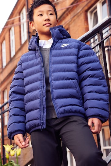 Nike Blue Synthetic Fill Hooded Jacket