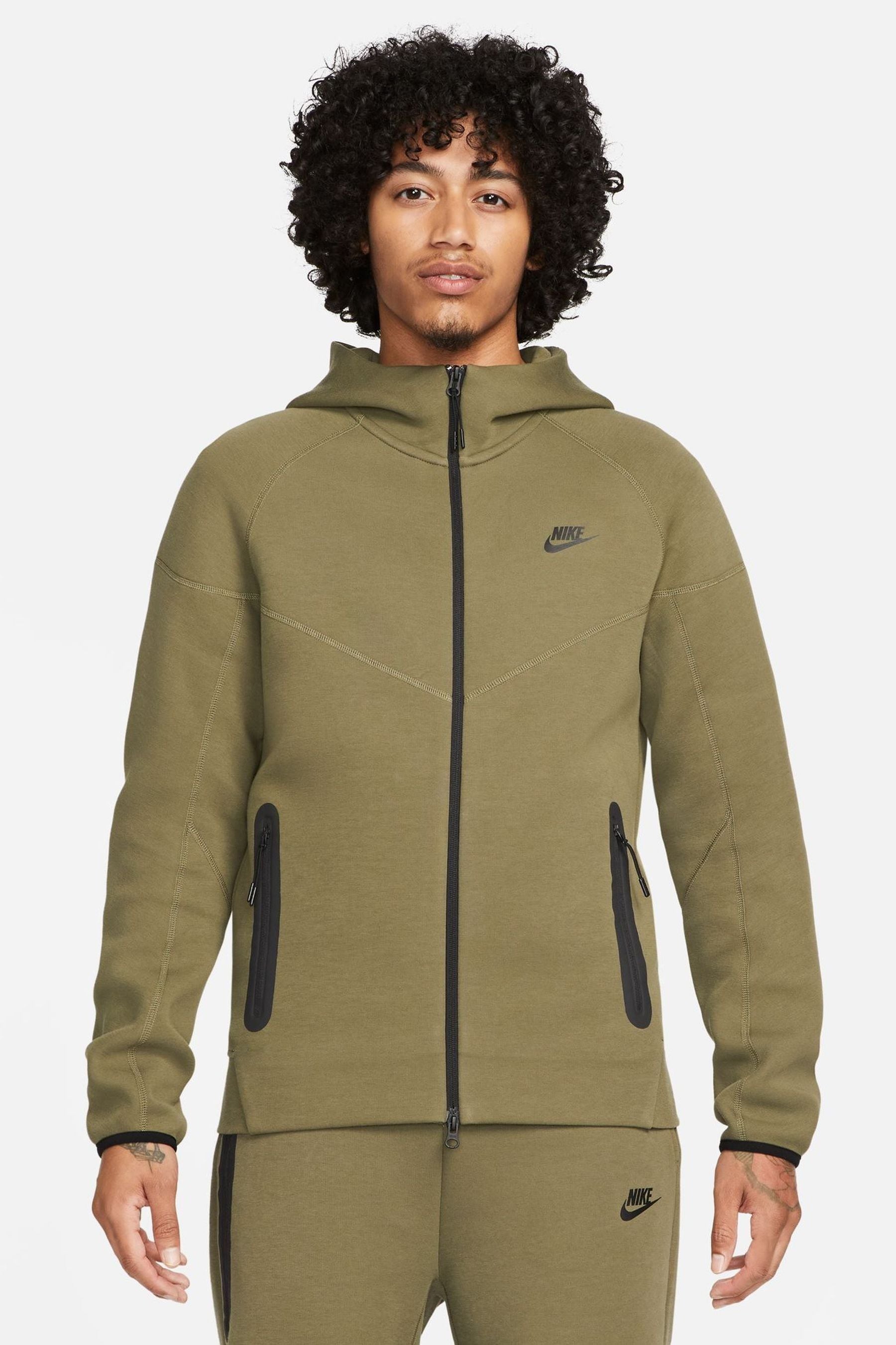 Nike Olive Green Tech Fleece Full Zip Hoodie