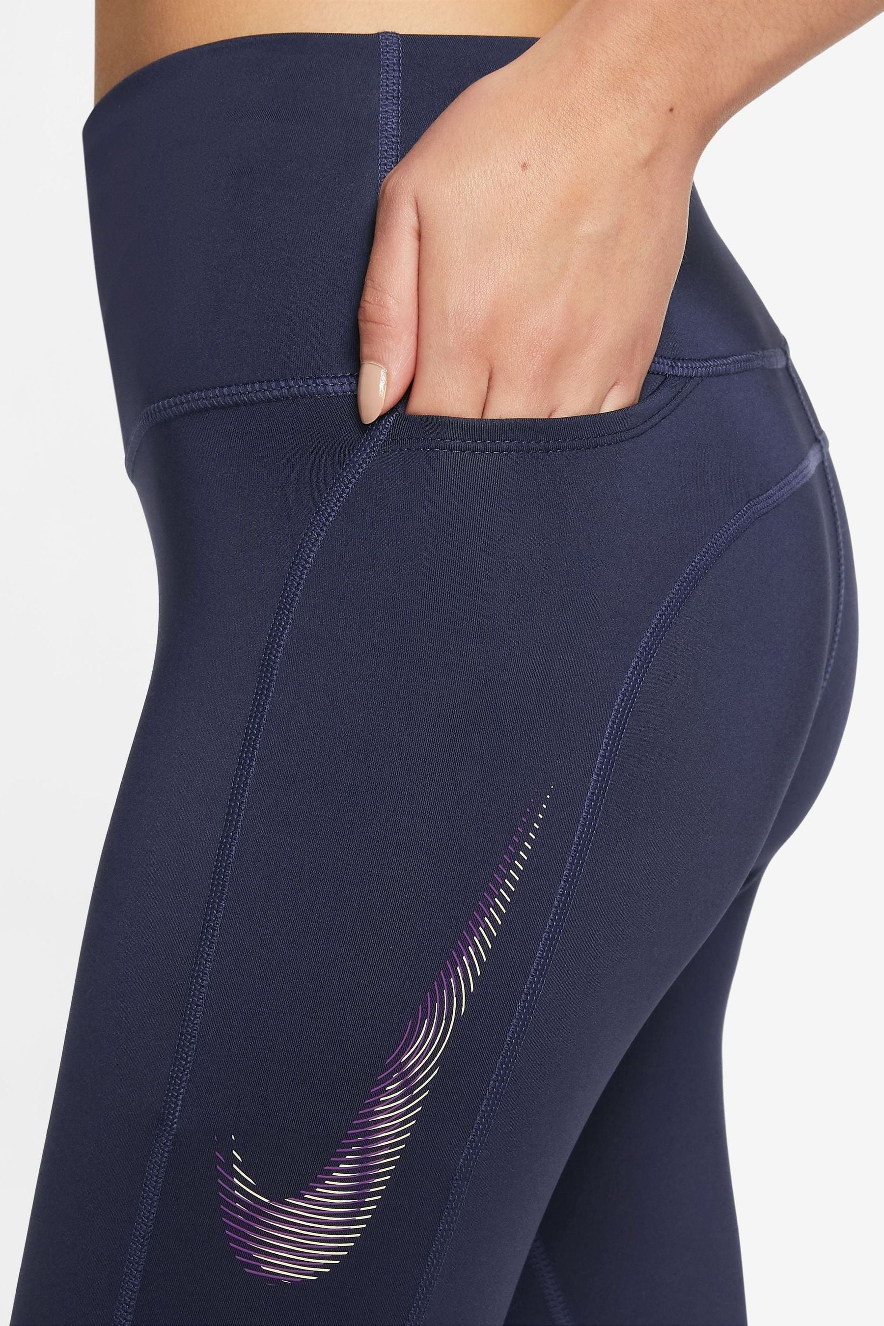Nike training power leggings in blue tulle store mesh