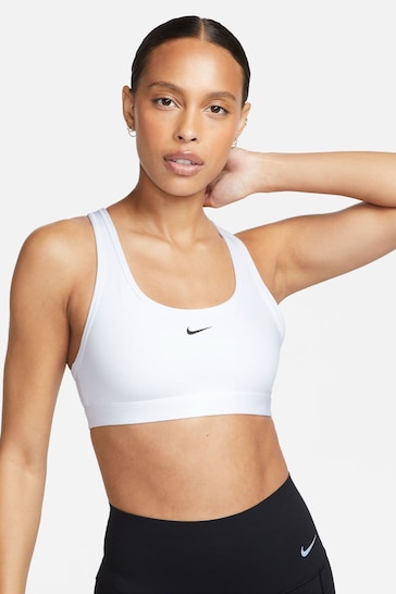 Nike White Swoosh Light-Support Sports Bra
