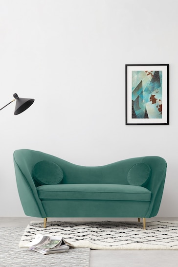 MADE.COM Modern Velvet Kingfisher Blue Kooper 2 Seater Sofa