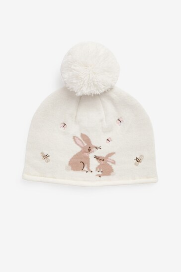 Cream Bunny Pom Baby Hat (0mths-2yrs)