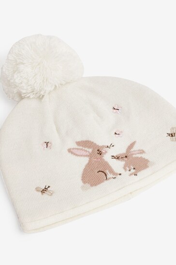 Cream Bunny Pom Baby Hat (0mths-2yrs)