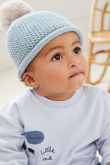 Blue Baby Knitted Pom Hat Resin (0mths-2yrs)