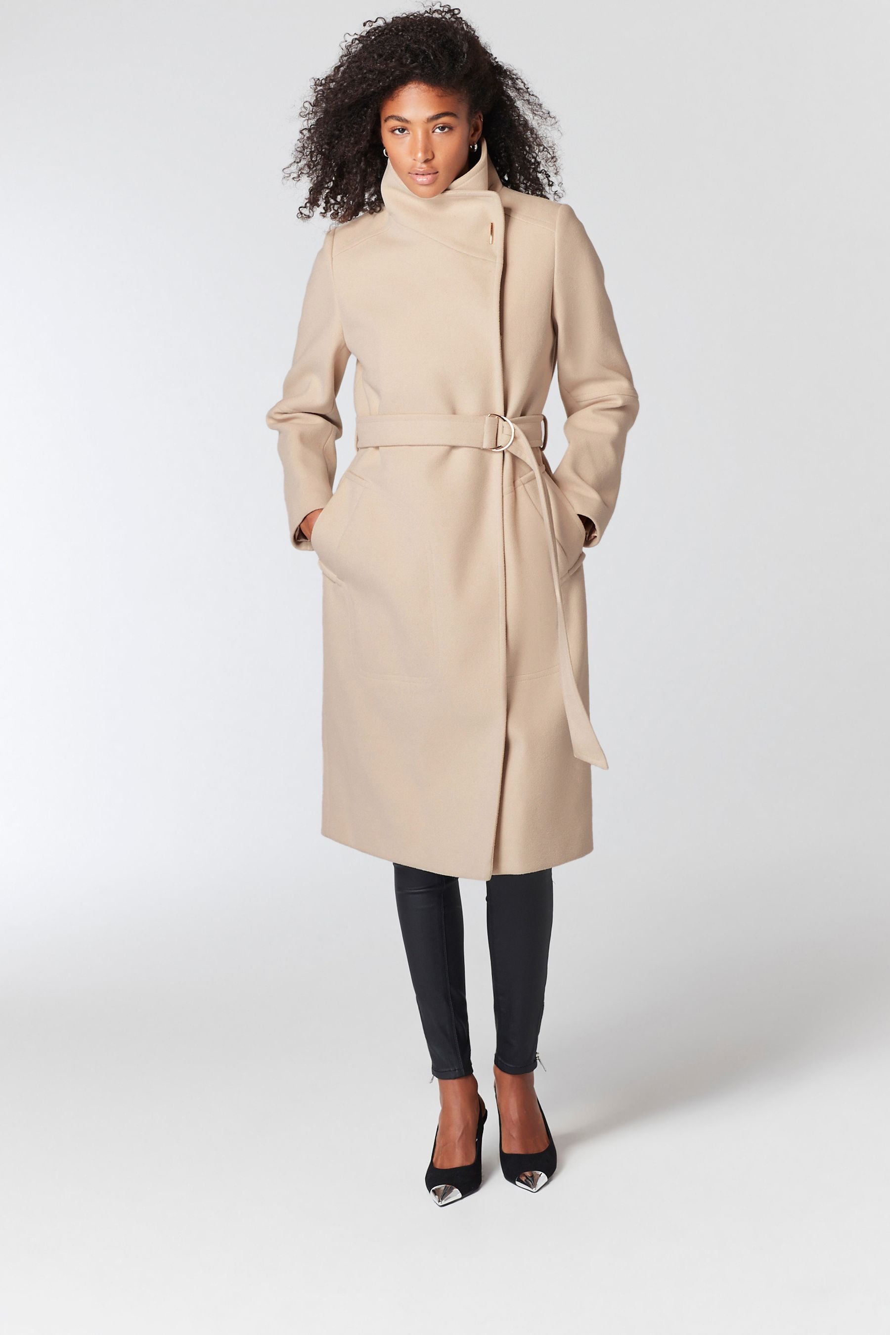 Beige funnel top neck coat
