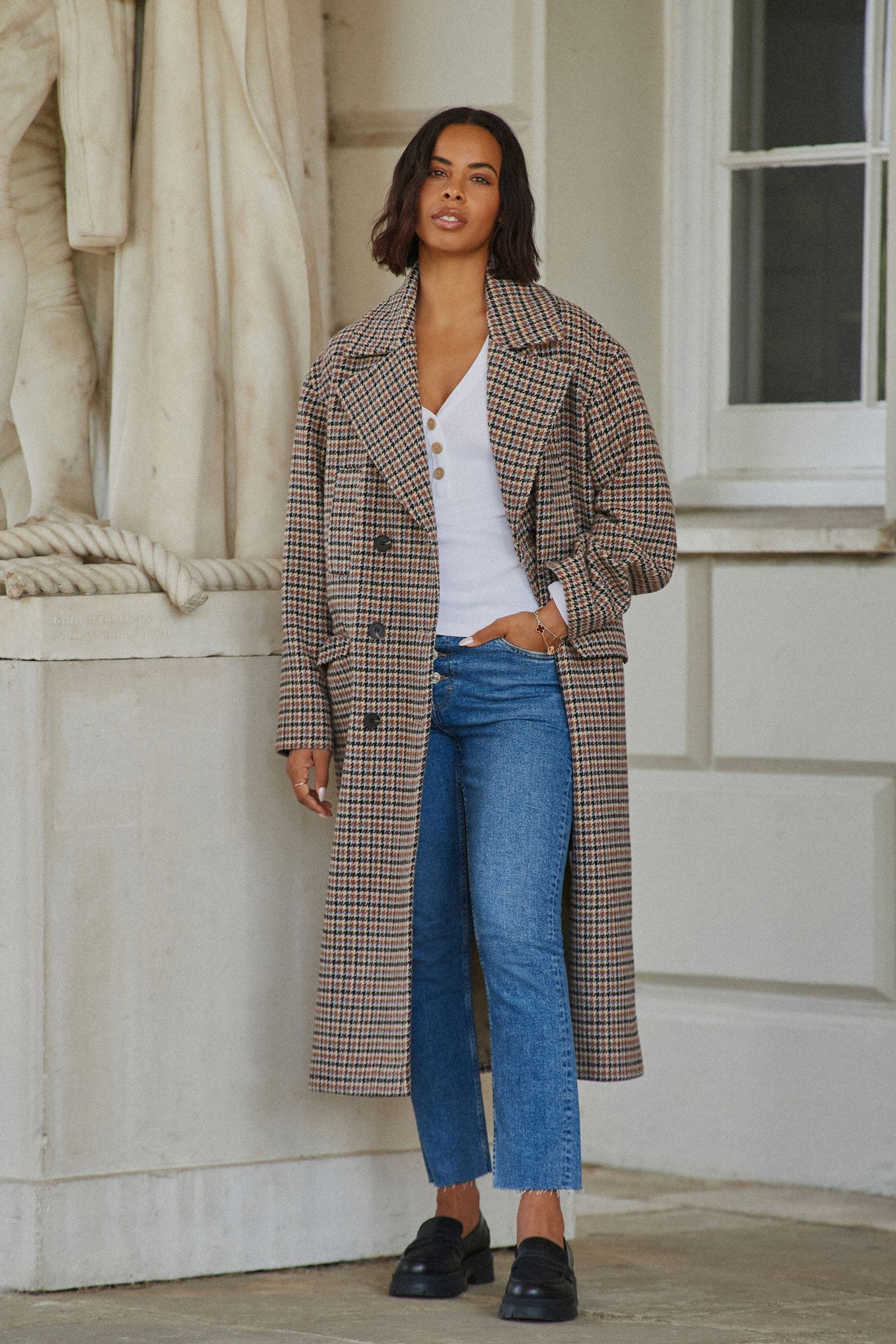 Next tan windowpane check coat sale
