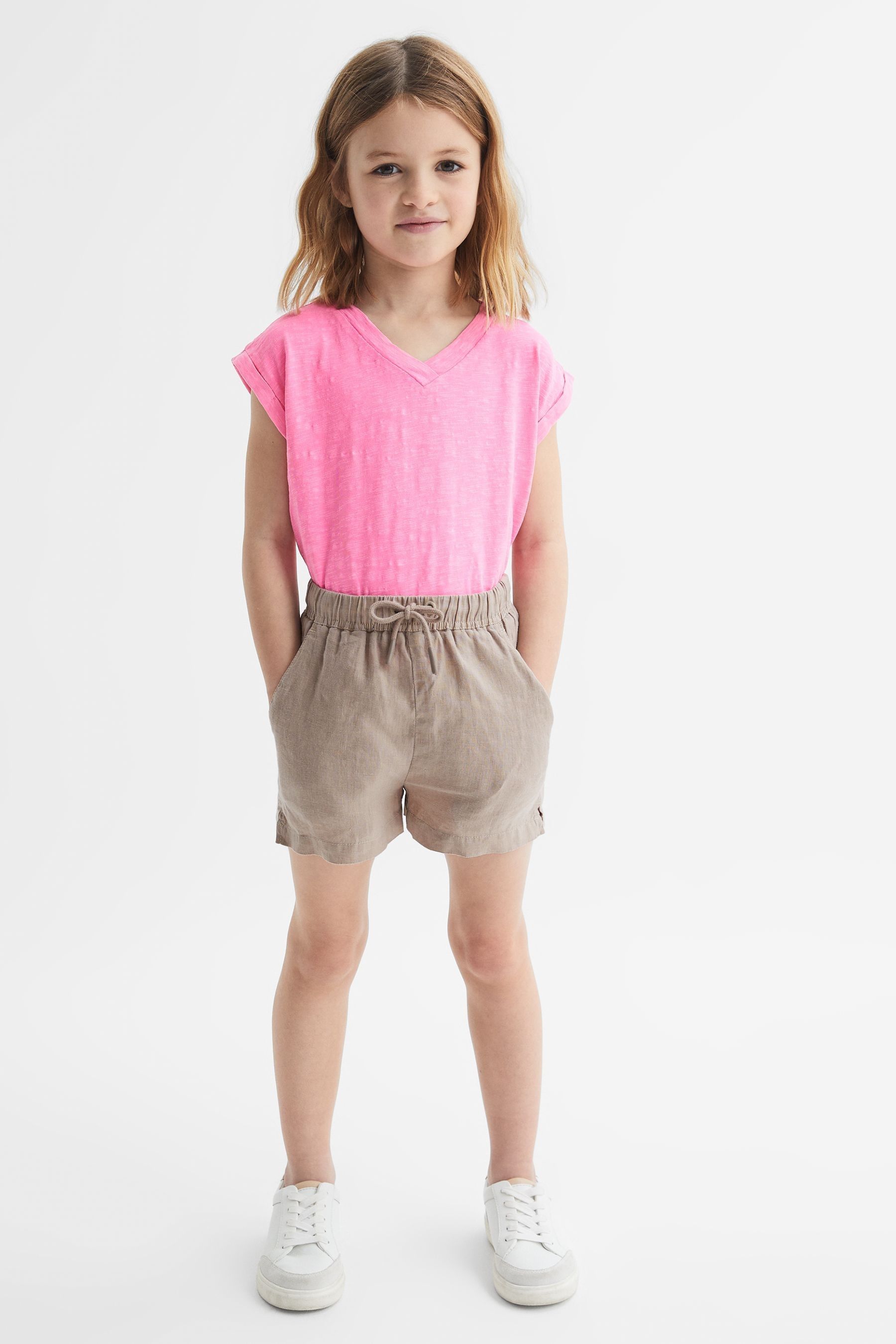 Reiss Mink Cleo Junior Linen Drawstring Shorts