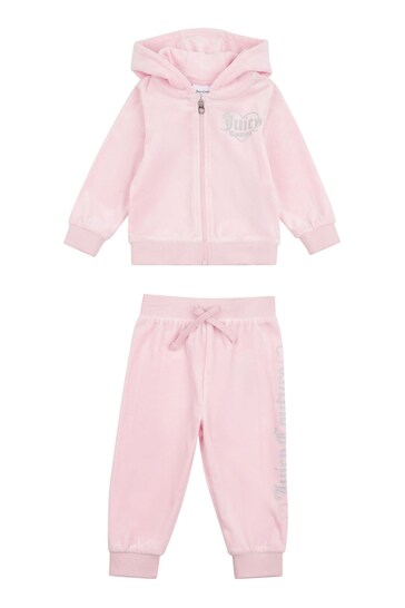 Juicy Couture Baby Pink Velour Zip Through Hoodie Breve And Jogger Set