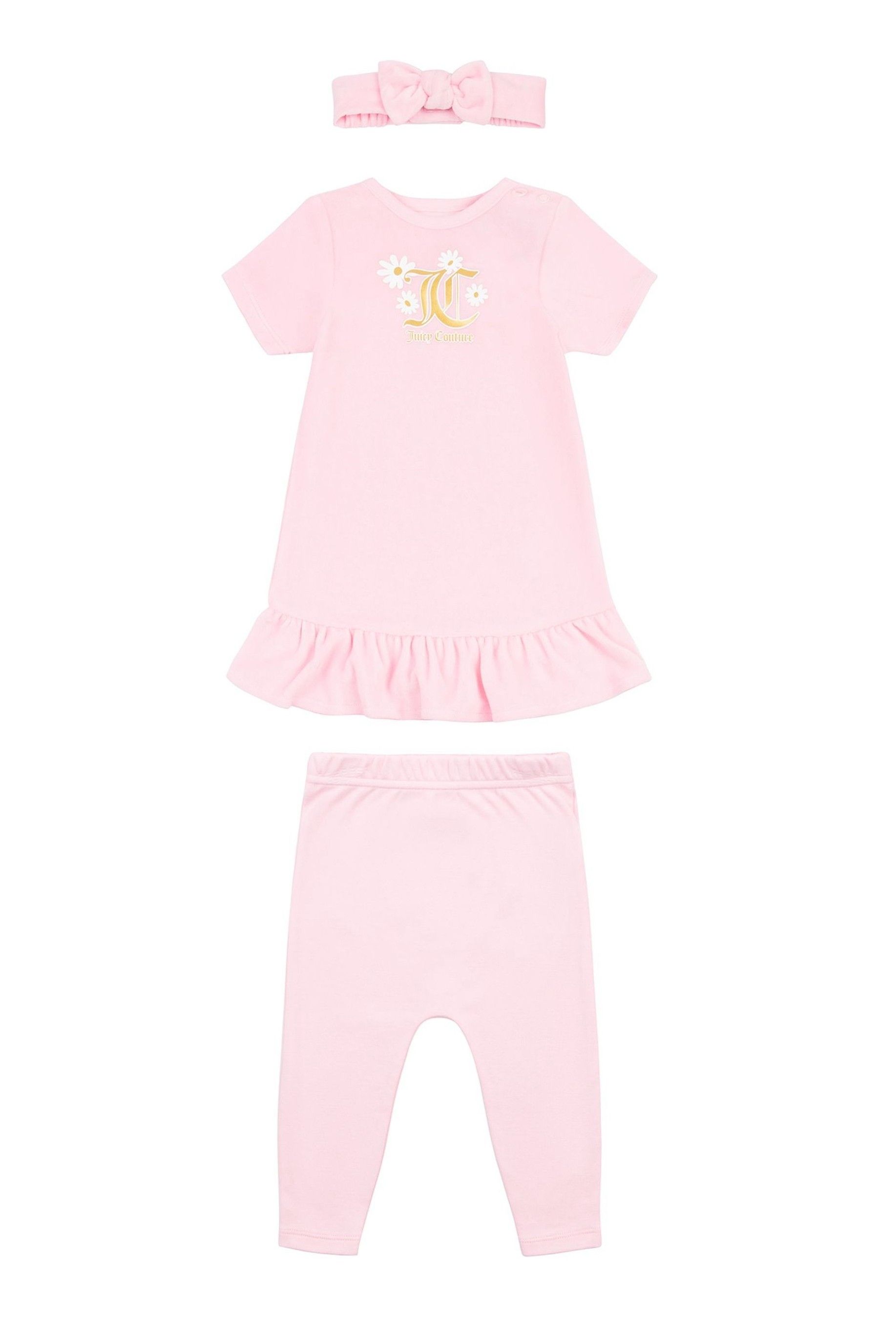 Juicy Couture Baby Pink Velour Dress Leggings And Bow Set