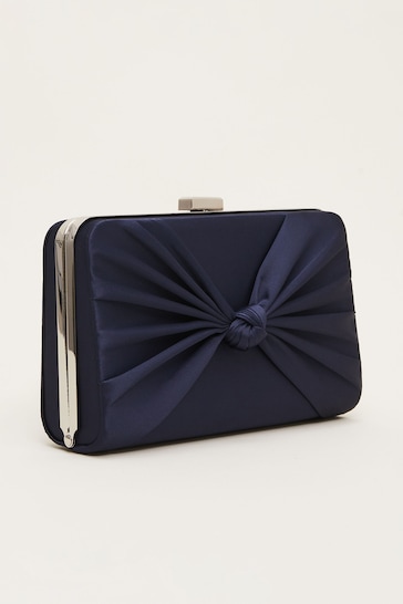 Phase Eight Blue Satin Knot Front Box Clutch