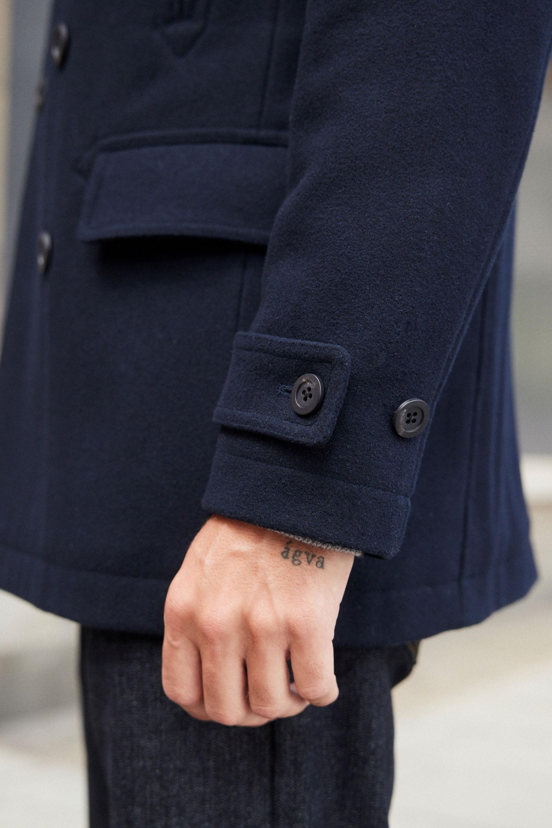 Buy Navy Blue Wool Rich Double Breasted Peacoat from the Next UK