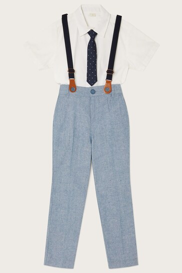 Monsoon Blue Nathan Slim Trousers, Shirt and Tie Set with Braces