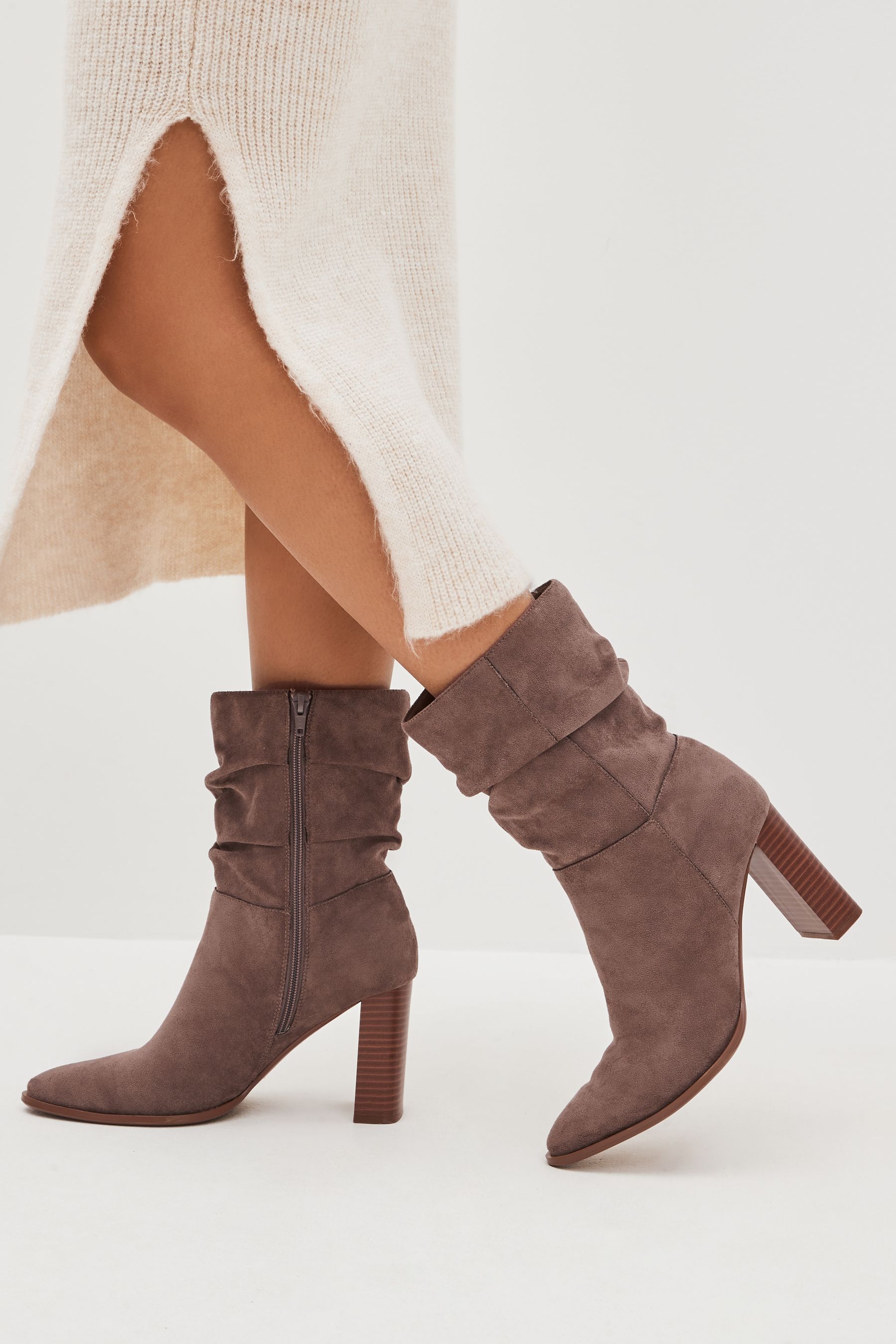 Buy Mink Brown Forever Comfort Heeled Slouch Midi Boots from the