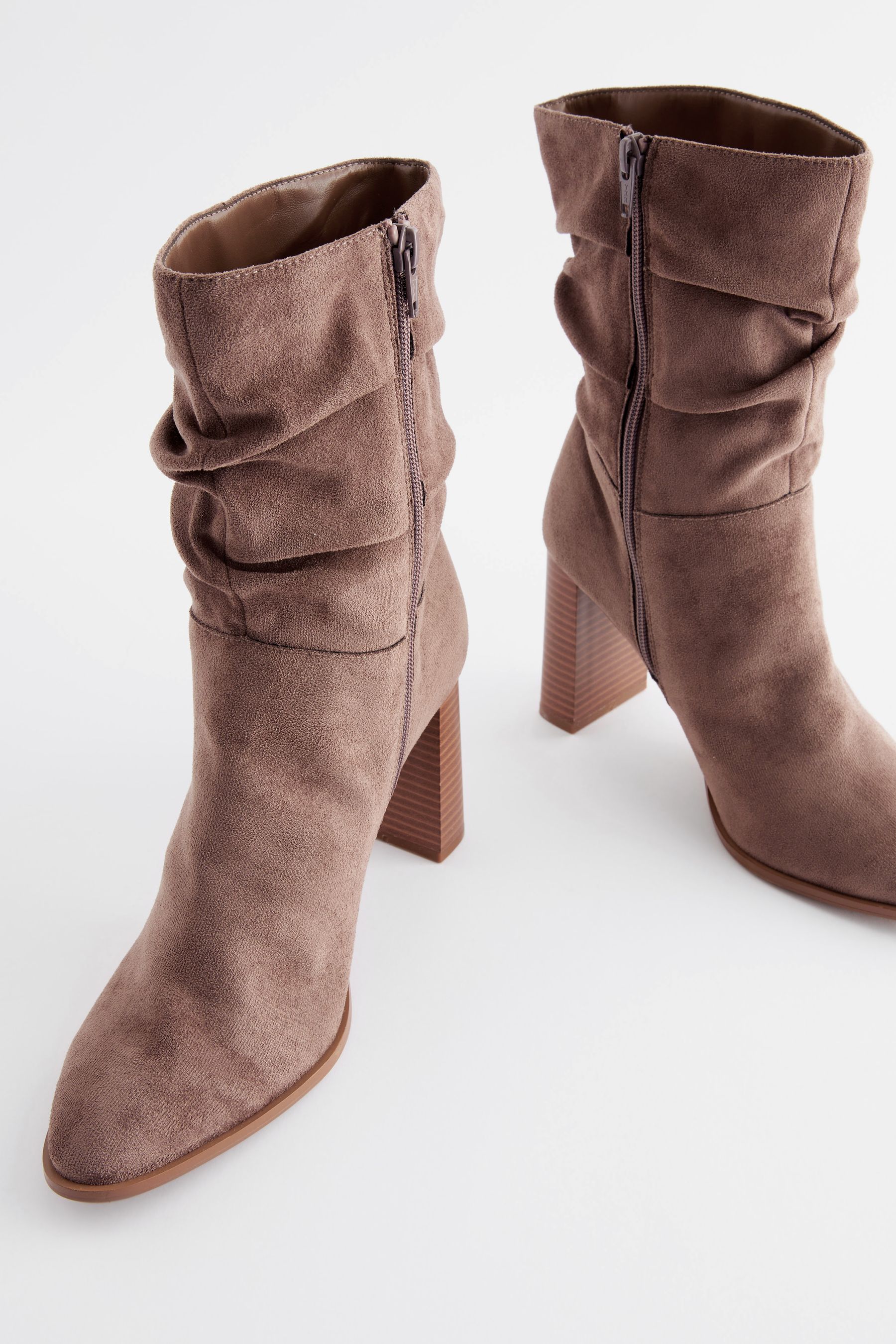 Mink Brown Forever Comfort Heeled Slouch Midi Boots