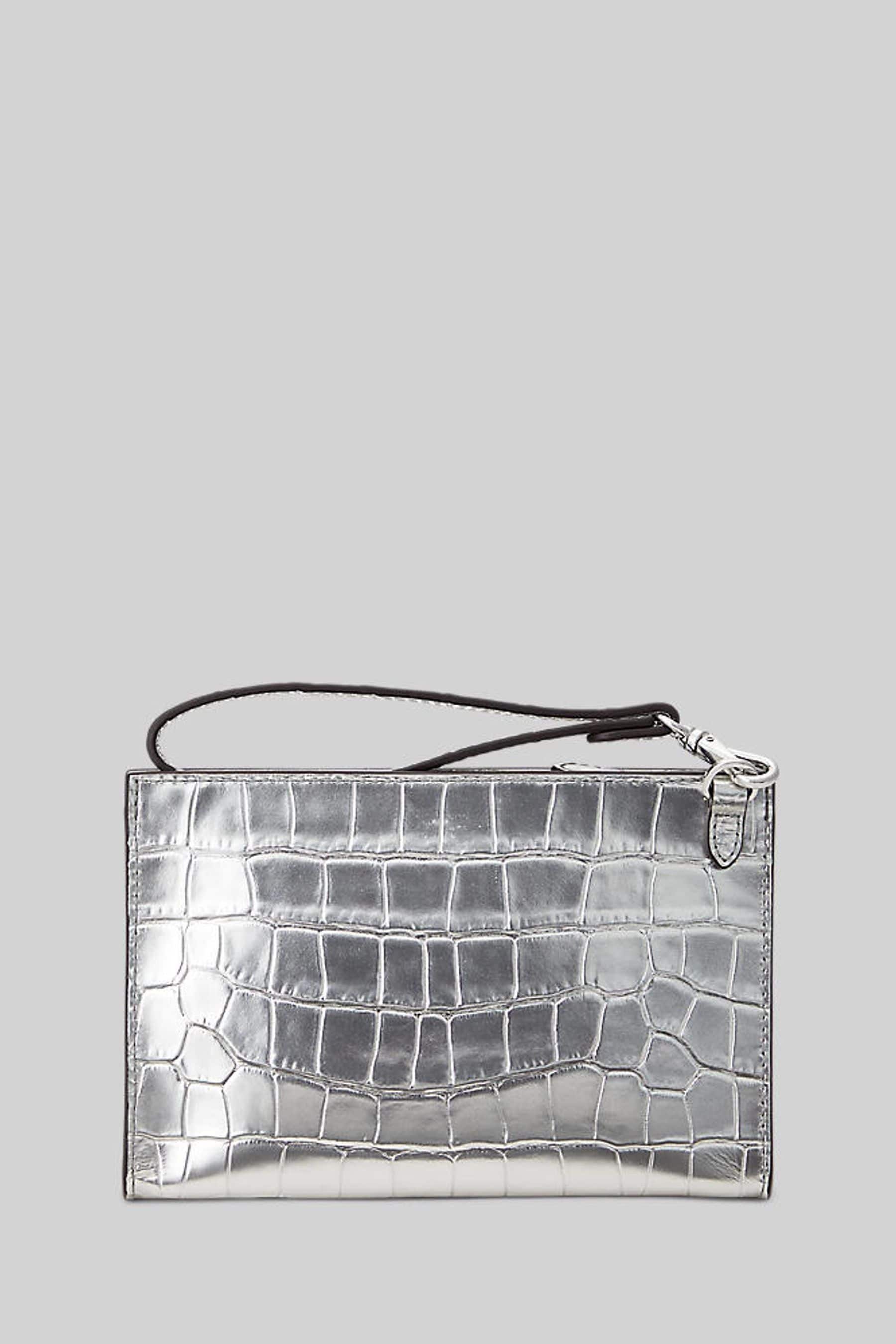 Buy Lauren Ralph Lauren Silver Croc Effect Embossed Leather Pouch