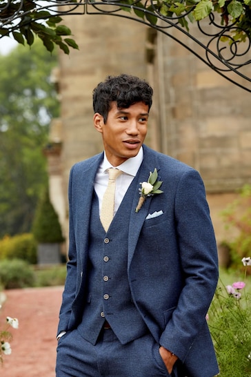 Buy Skopes Navy Blue Single Breasted Jude Tweed Tailored Fit Suit