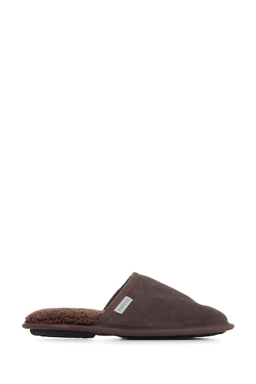 Pavers Brown Wide Fit Suede Slippers