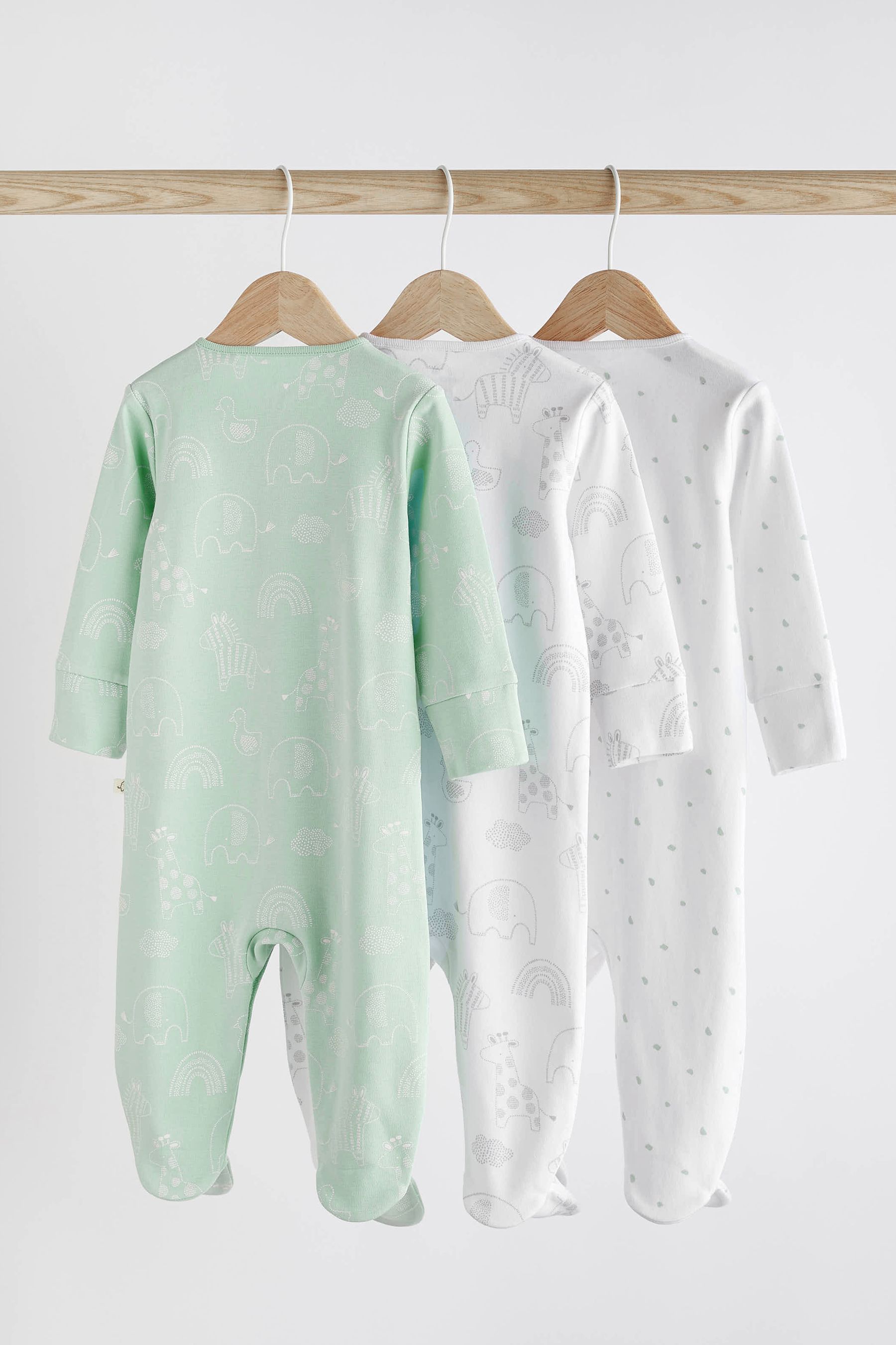 Buy Mint Green Essential Cotton Baby Sleepsuits 3 Pack 0 2yrs