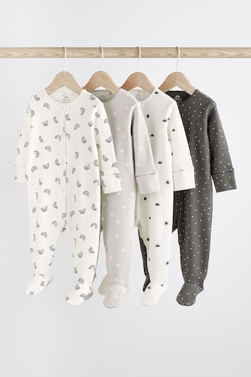 Monochrome 4 Pack Baby Printed Long Sleeve Sleepsuits (0-2yrs)