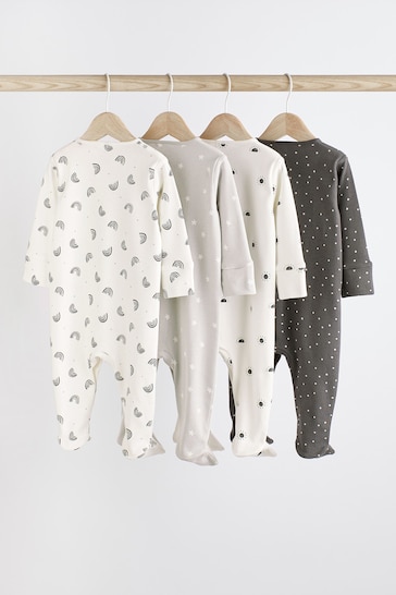 Monochrome 4 Pack Baby Printed Long Sleeve Sleepsuits (0-2yrs)