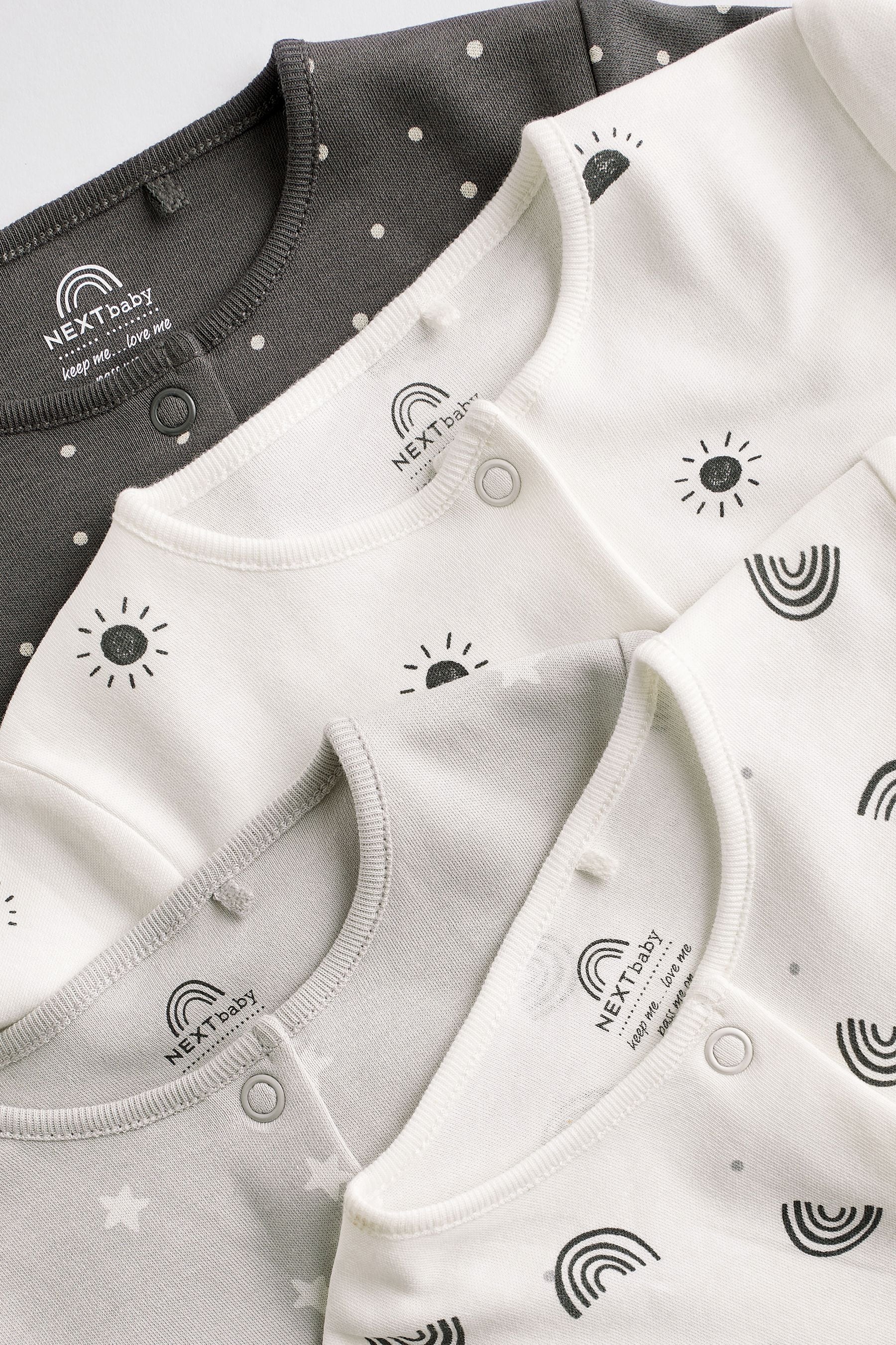 Monochrome 4 Pack Baby Printed Long Sleeve Sleepsuits 0 2yrs
