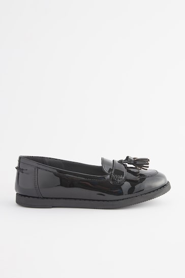 Black Patent Wide Fit (G) School Leather Tassel Loafers