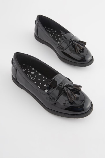 Black Patent Standard Fit (F) School Leather Tassel Loafers
