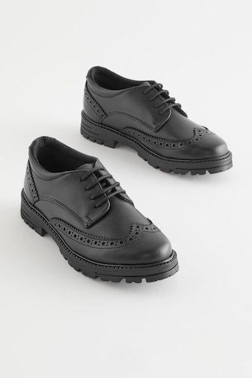 Black Standard Fit (F) School Leather Chunky Lace-Up Brogues