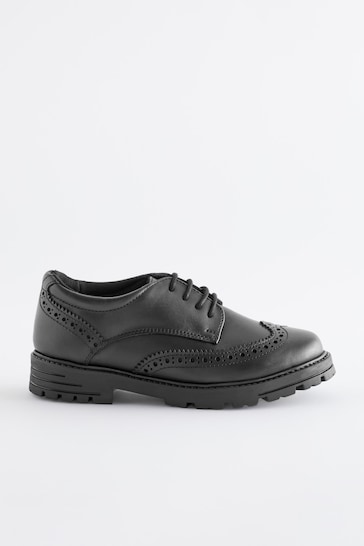 Black Standard Fit (F) School Leather Chunky Lace-Up Brogues