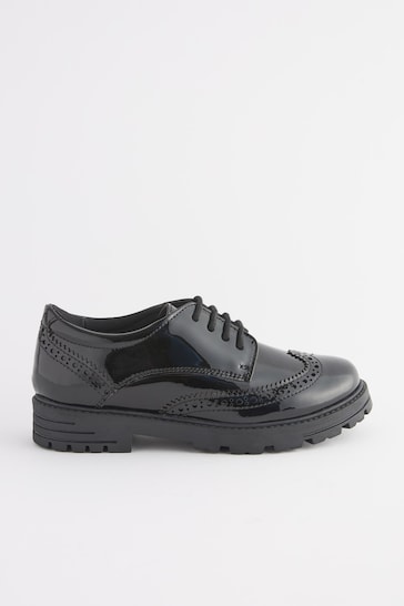 Black Patent Wide Fit (G) School Leather Chunky Lace-Up Brogues