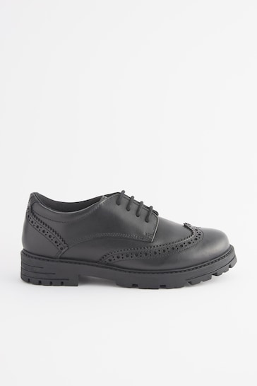 Black Wide Fit (G) School Leather Chunky Lace-Up Brogues