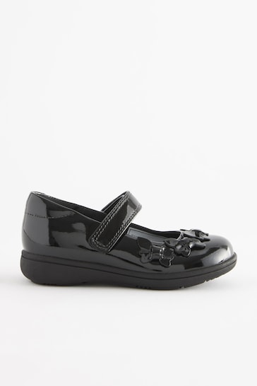 Black Patent Wide Fit (G) School Junior Butterfly Mary Jane Shoes