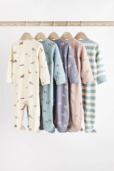 Teal Blue Baby Cotton Sleepsuits 5 Pack (0-2yrs)