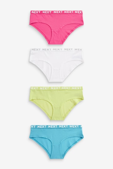 White/Blue/Green/Pink Short Cotton Rich Logo Knickers 4 Pack
