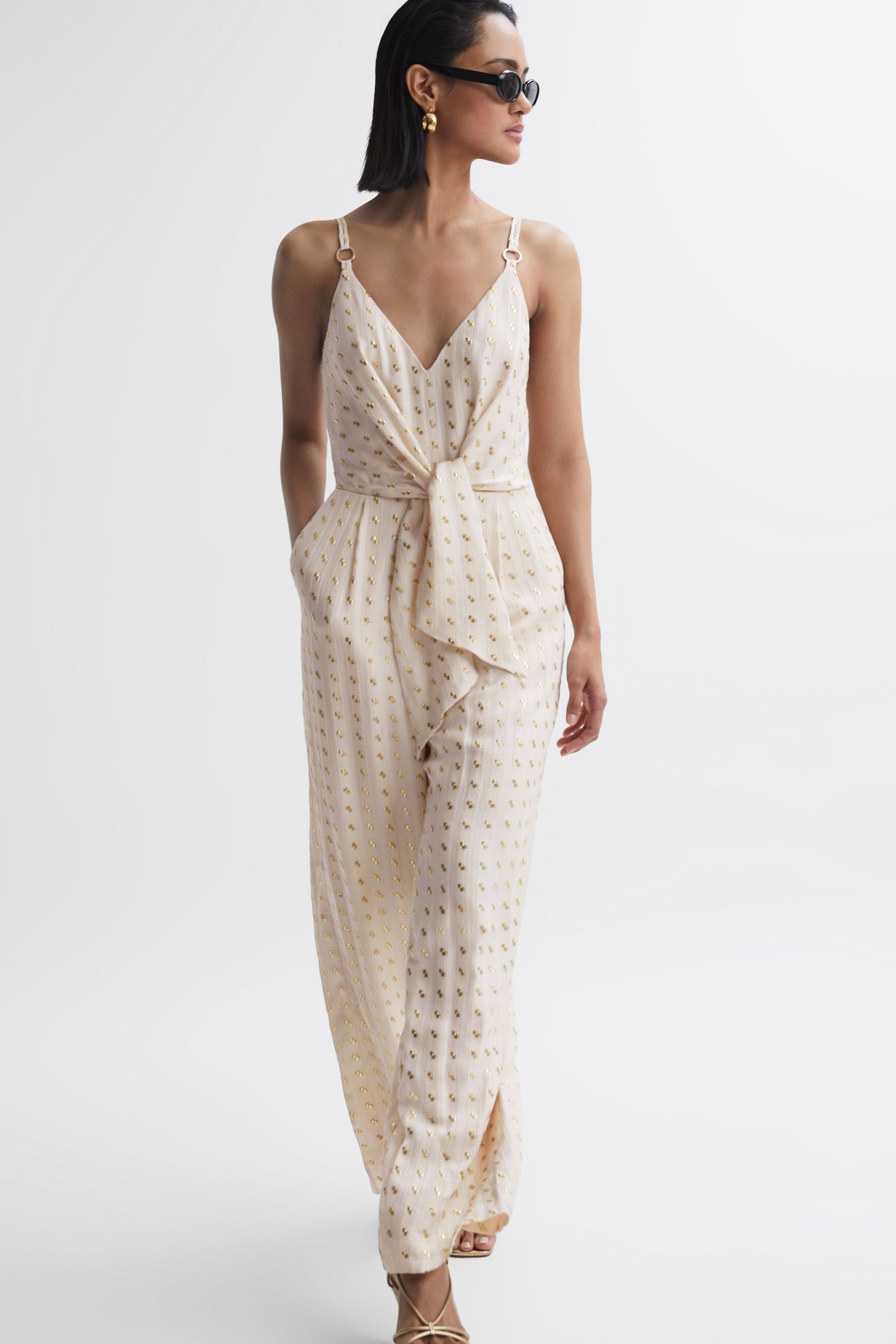 Reiss Ivory Scarlet Metallic Detail Jumpsuit