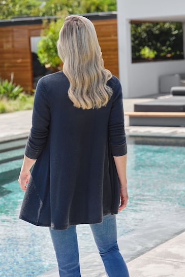 Pure Collection Blue Lightweight Cashmere Swing Cardigan