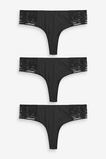 Black Thong Modal & Lace Knickers 3 Pack