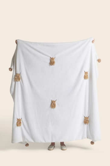 Natural Hamish The Highland Cow Applique Throw