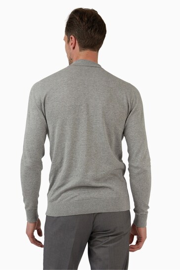 Jeff Banks Grey Long Sleeve Knit Polo Shirt