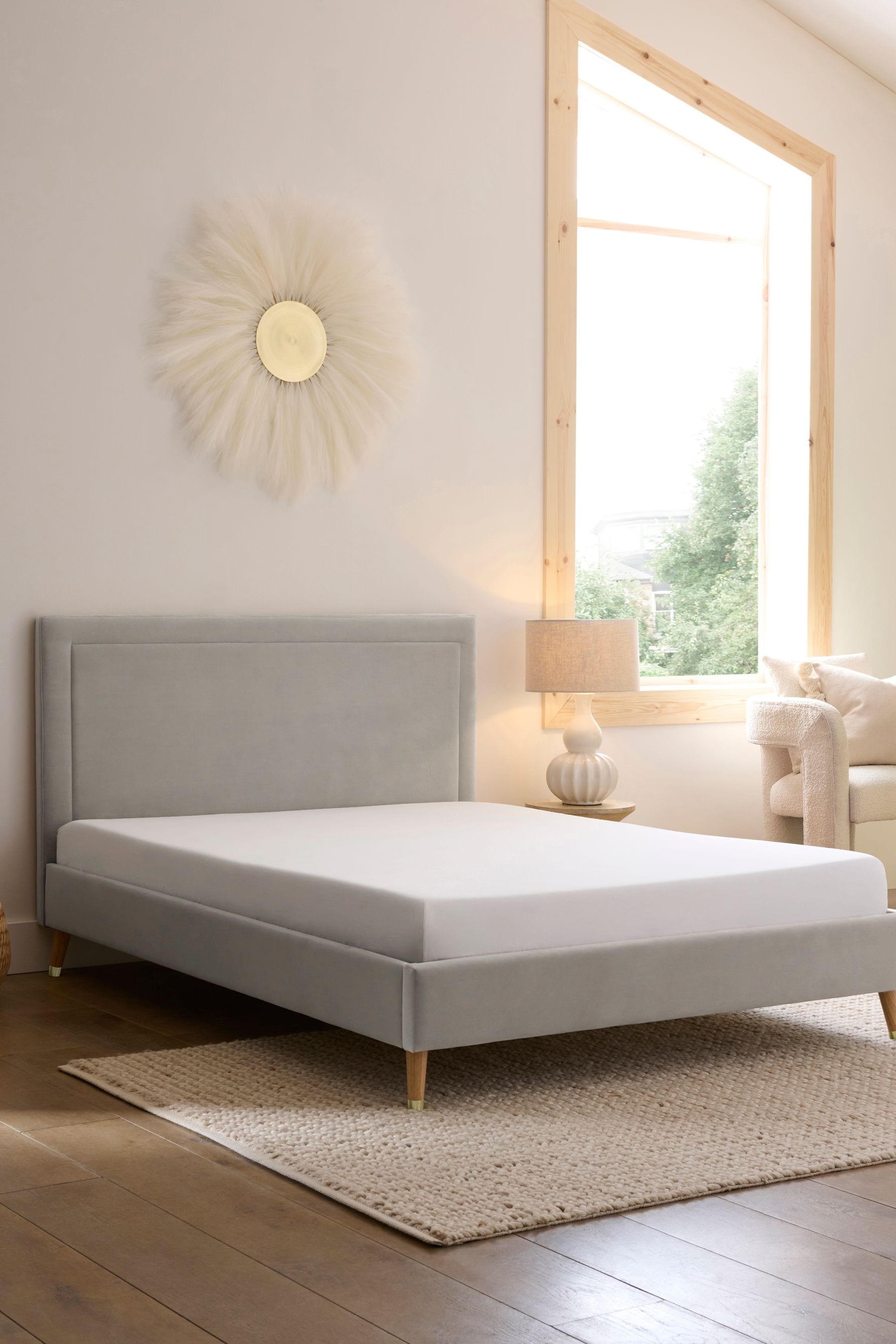 Soft Velvet Light Grey Harman Upholstered Bed Bed Frame