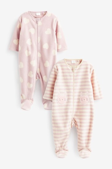 Pink Fleece Baby Sleepsuits 2 Pack