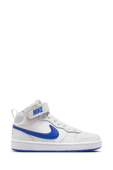 Nike White/Blue Youth Court Borough Mid Trainers