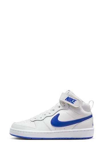 Nike White/Blue Youth Court Borough Mid Trainers