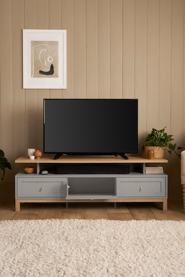 Dove Grey Malvern Oak Effect Up to 65 inch, Floating Top TV Unit