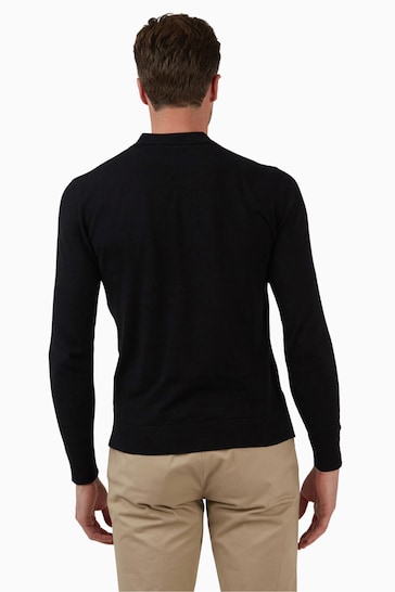 Jeff Banks Black Long Sleeve Knit Polo Shirt